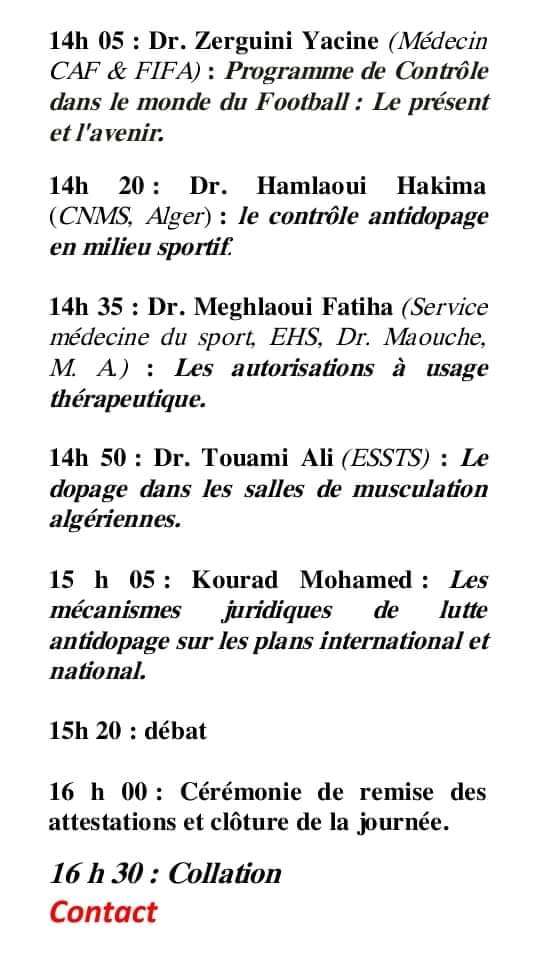 Une journée scientifique nationale-Sport Sans Dopage-le 19 octobre 2019, Alger